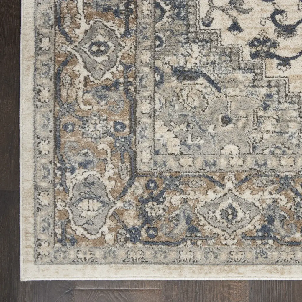 3' X 5' Ivory And Grey Oriental Power Loom Non Skid Area Rug - Image 6