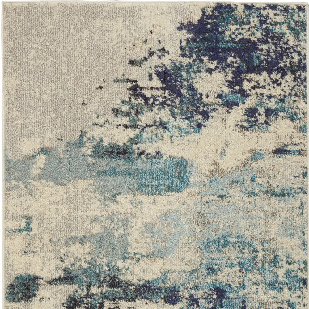 3' X 5' Ivory And Teal Blue Abstract Power Loom Non Skid Area Rug - Image 4