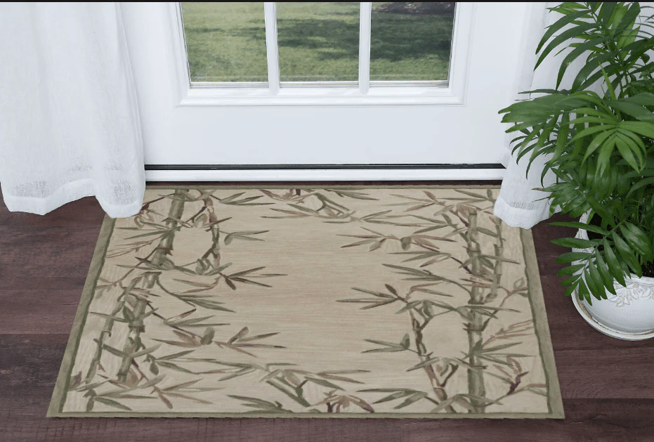 3' X 5' Ivory Bamboo Bordered Wool Indoor Area Rug - Image 2