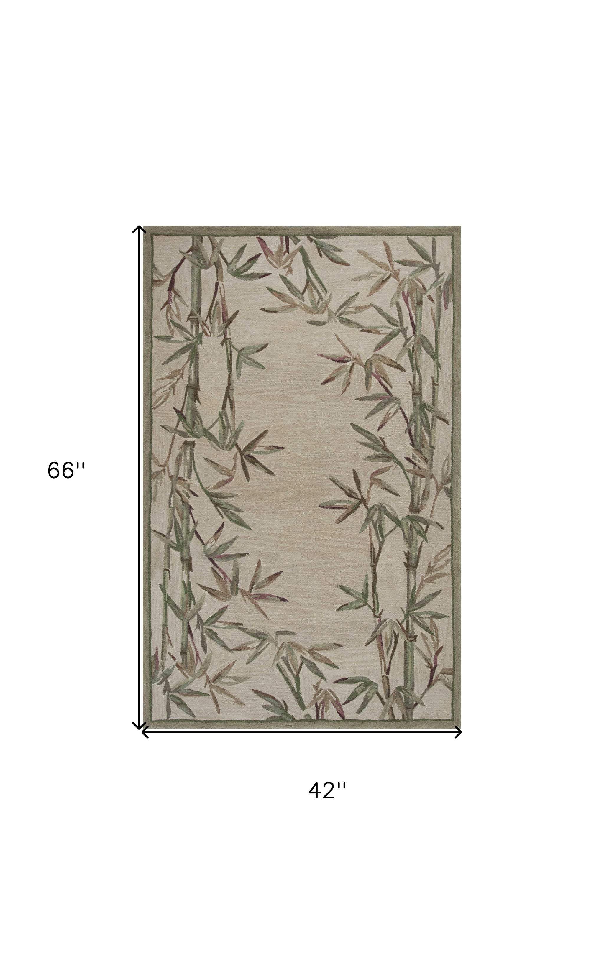 3' X 5' Ivory Bamboo Bordered Wool Indoor Area Rug - Image 6