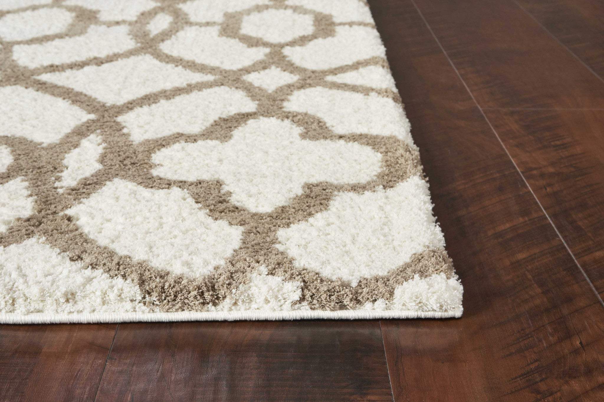 3' X 5' Ivory Beige Trellis Machine Woven Microfiber Indoor Area Rug - Image 3