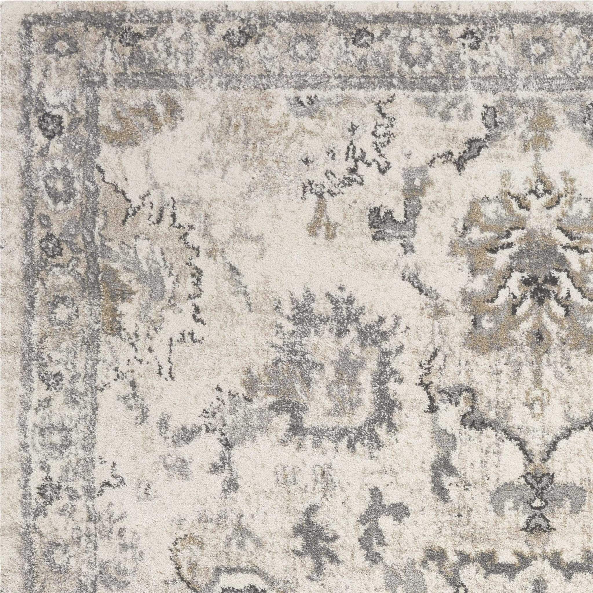 3' X 5' Ivory Floral Distressed Area Rug - Image 3