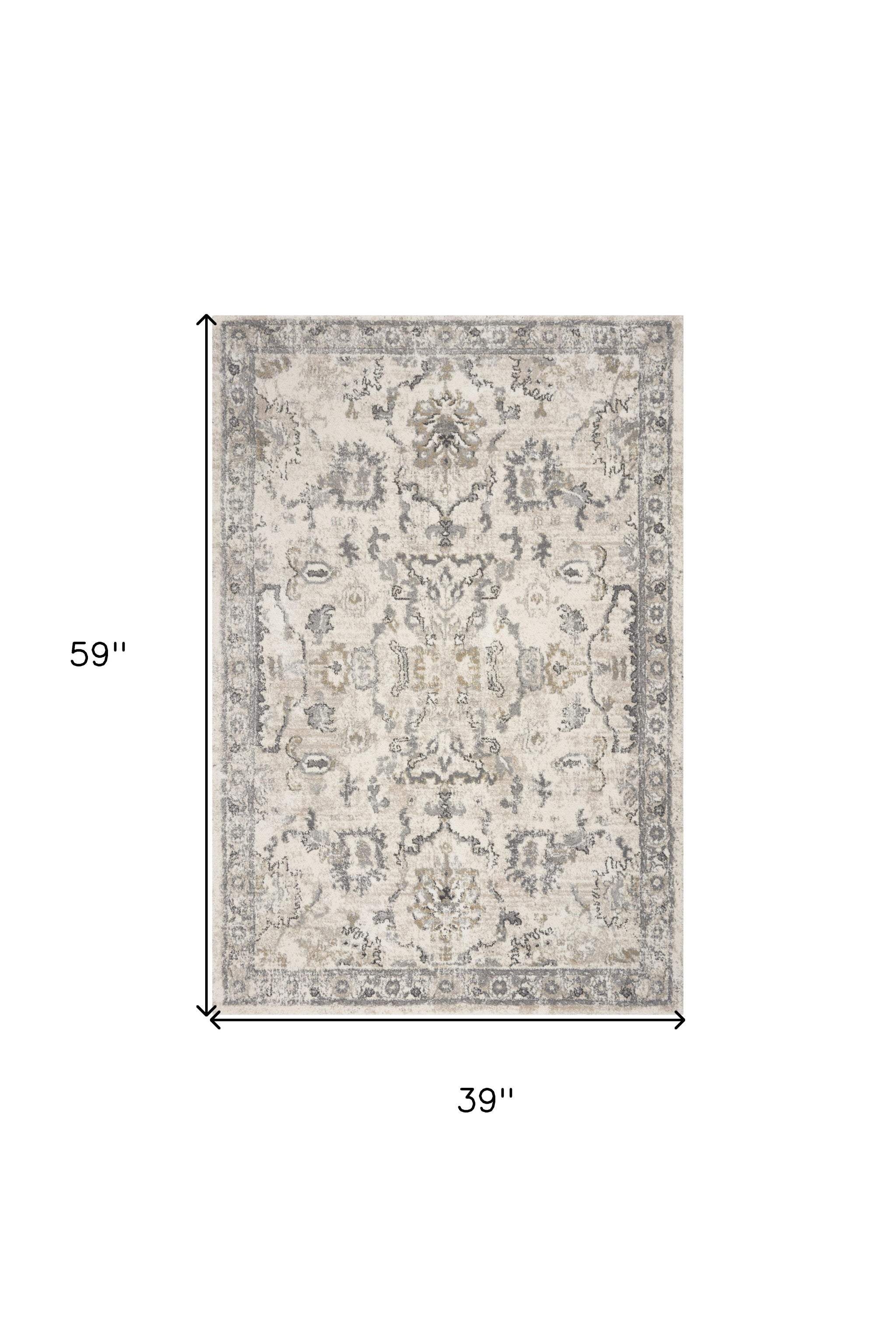 3' X 5' Ivory Floral Distressed Area Rug - Image 8