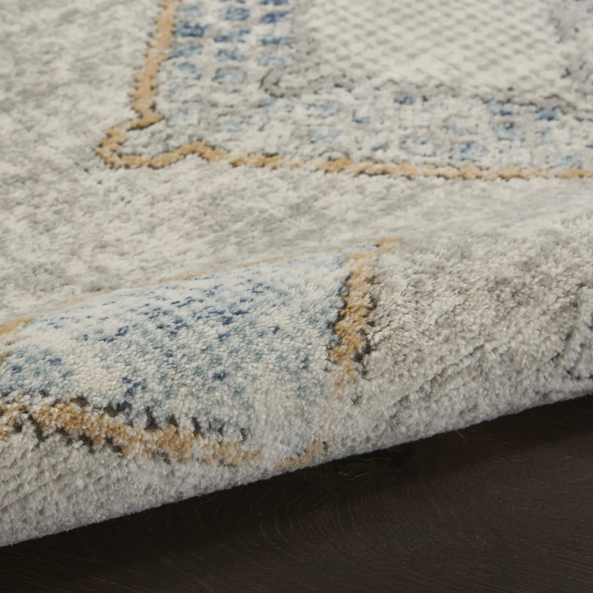3' X 5' Ivory Grey And Blue Southwestern Power Loom Non Skid Area Rug - Image 6
