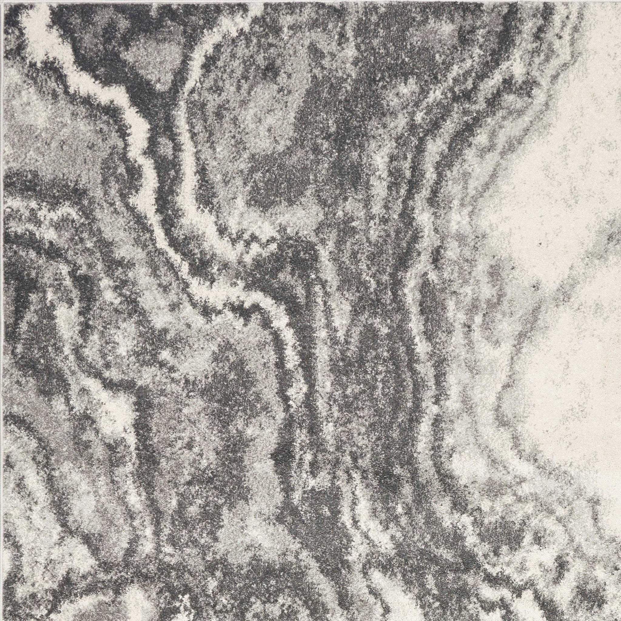3' X 5' Ivory Grey Machine Woven Marble Indoor Area Rug - Image 3