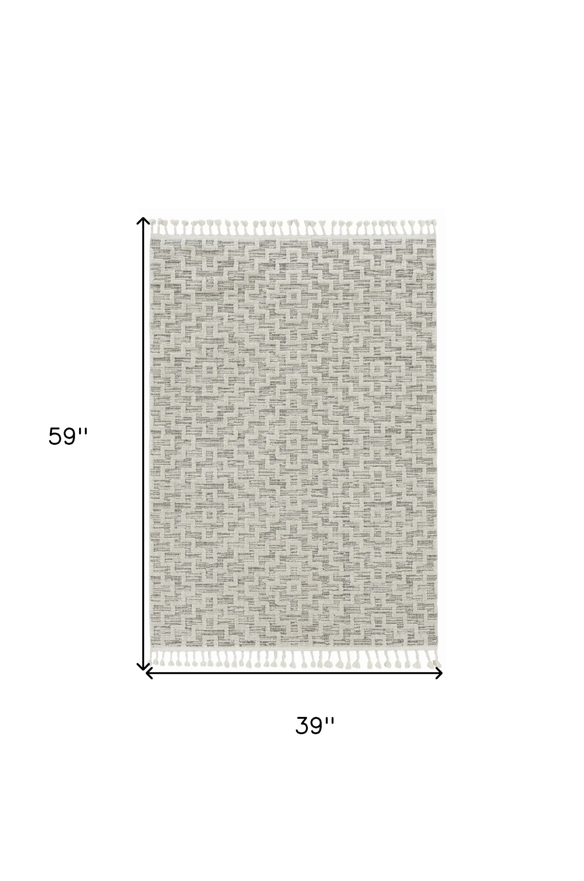 3' X 5' Ivory Grey Zigzag Diamonds Area Rug With Fringe - Image 3