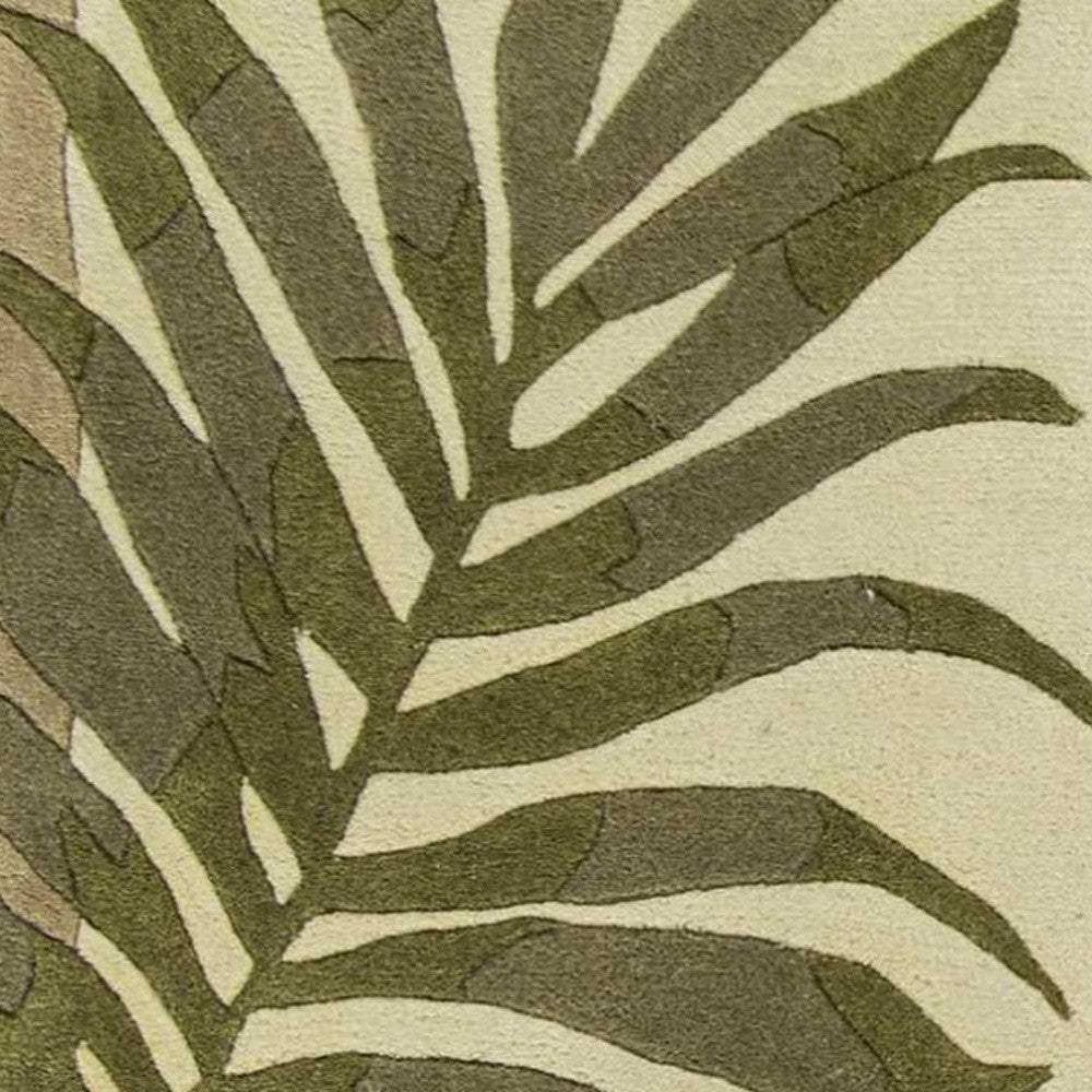 3' X 5' Ivory Hand Tufted Bordered Tropical Leaves Indoor Area Rug - Image 4