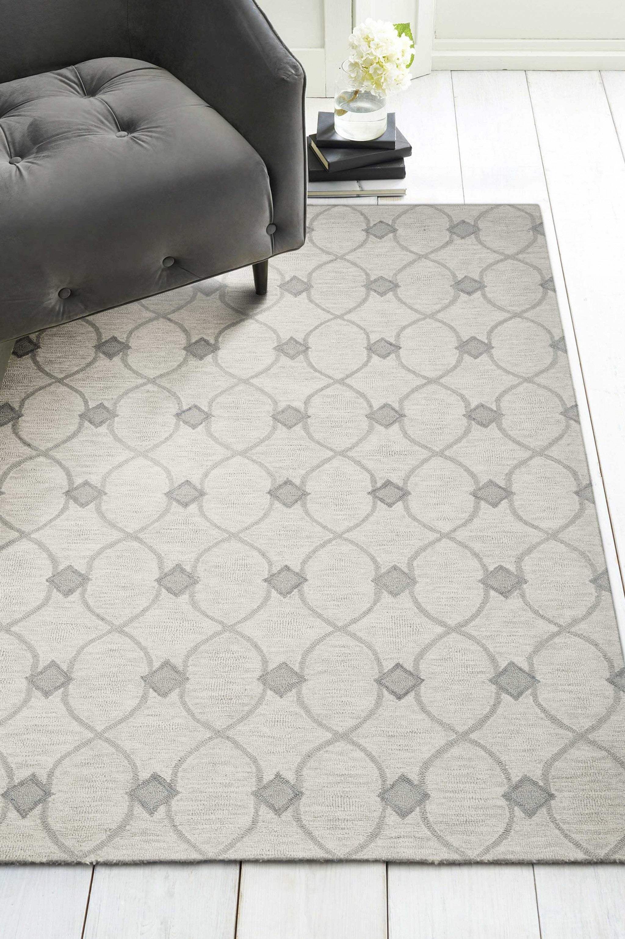 3' X 5' Ivory Hand Tufted Ogee Indoor Area Rug - Image 4
