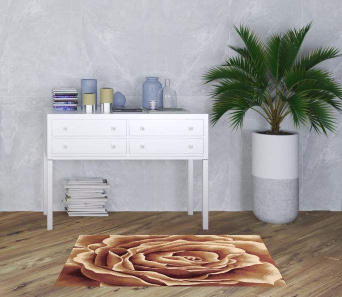 3' X 5' Ivory Machine Woven Hand Carved Oversized Floral Indoor Area Rug - Image 2
