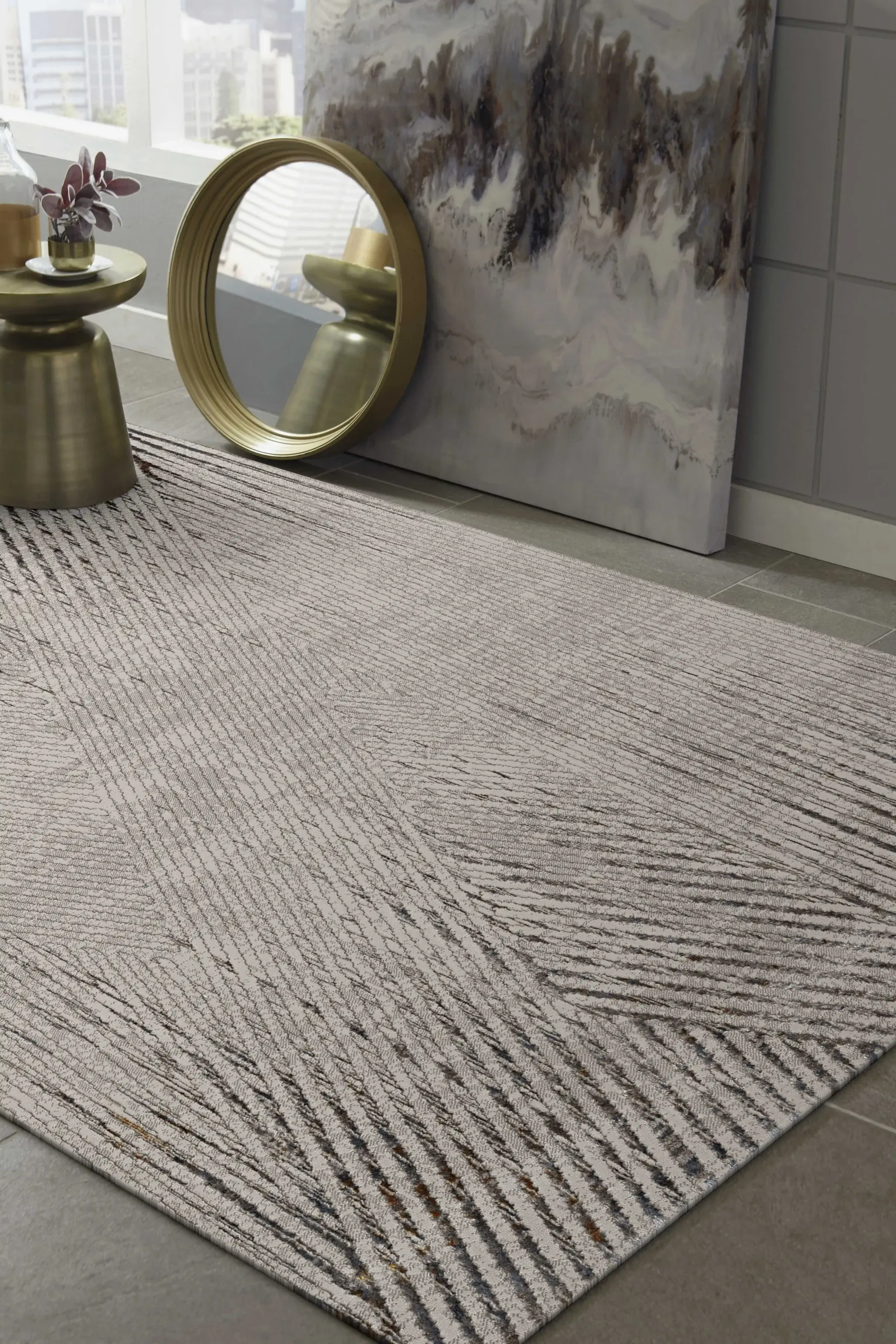 3' X 5' Ivory Or Grey Geometric Lines Area Rug - Image 8