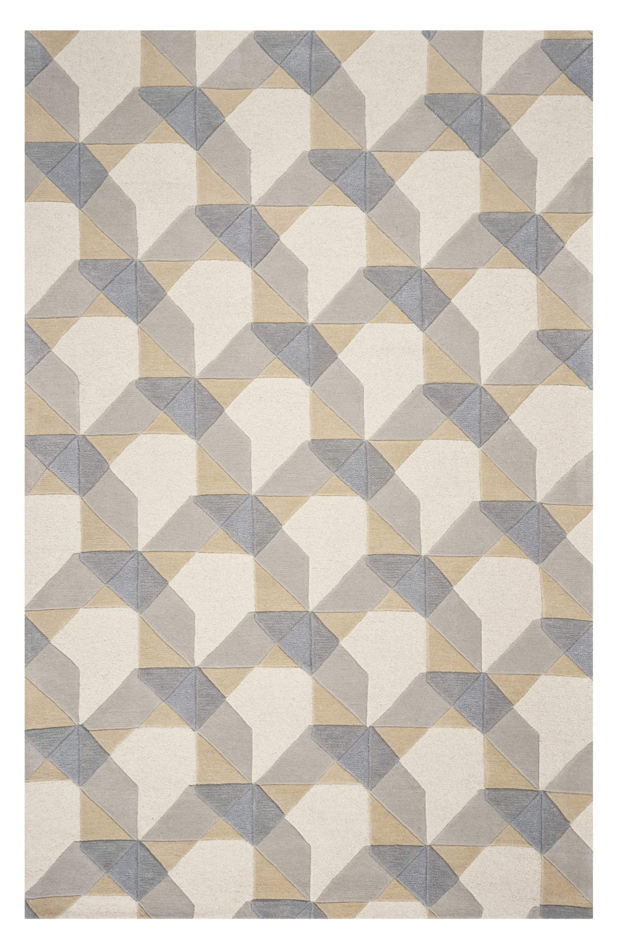 3' X 5' Ivory Or Grey Geometric Wool Area Rug - Image 2