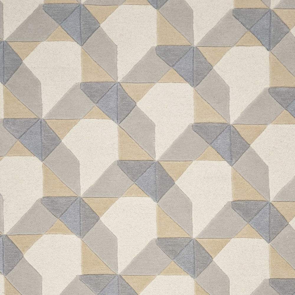 3' X 5' Ivory Or Grey Geometric Wool Area Rug - Image 7