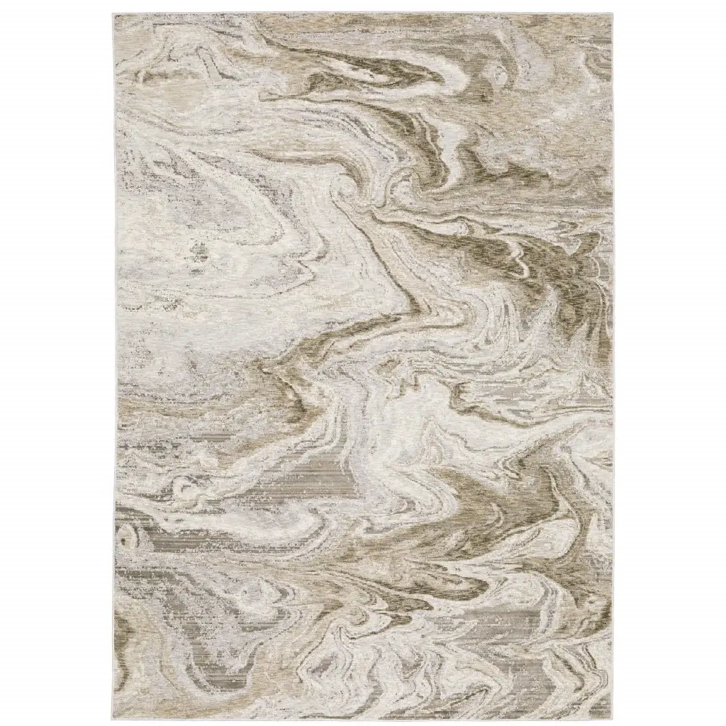 3' X 5' Ivory Tan Beige Grey And Brown Abstract Power Loom Stain Resistant Area Rug - Image 2