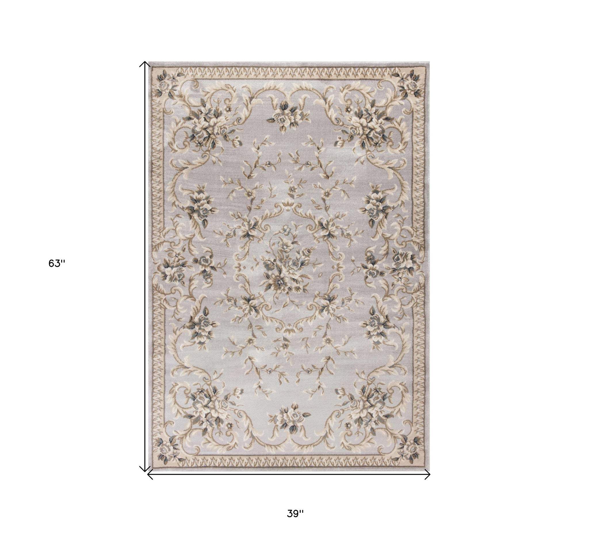 3' X 5' Light Gray Floral Area Rug - Image 3