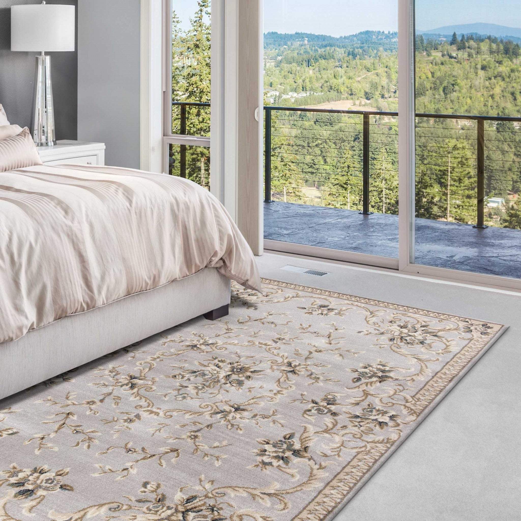 3' X 5' Light Gray Floral Area Rug - Image 9