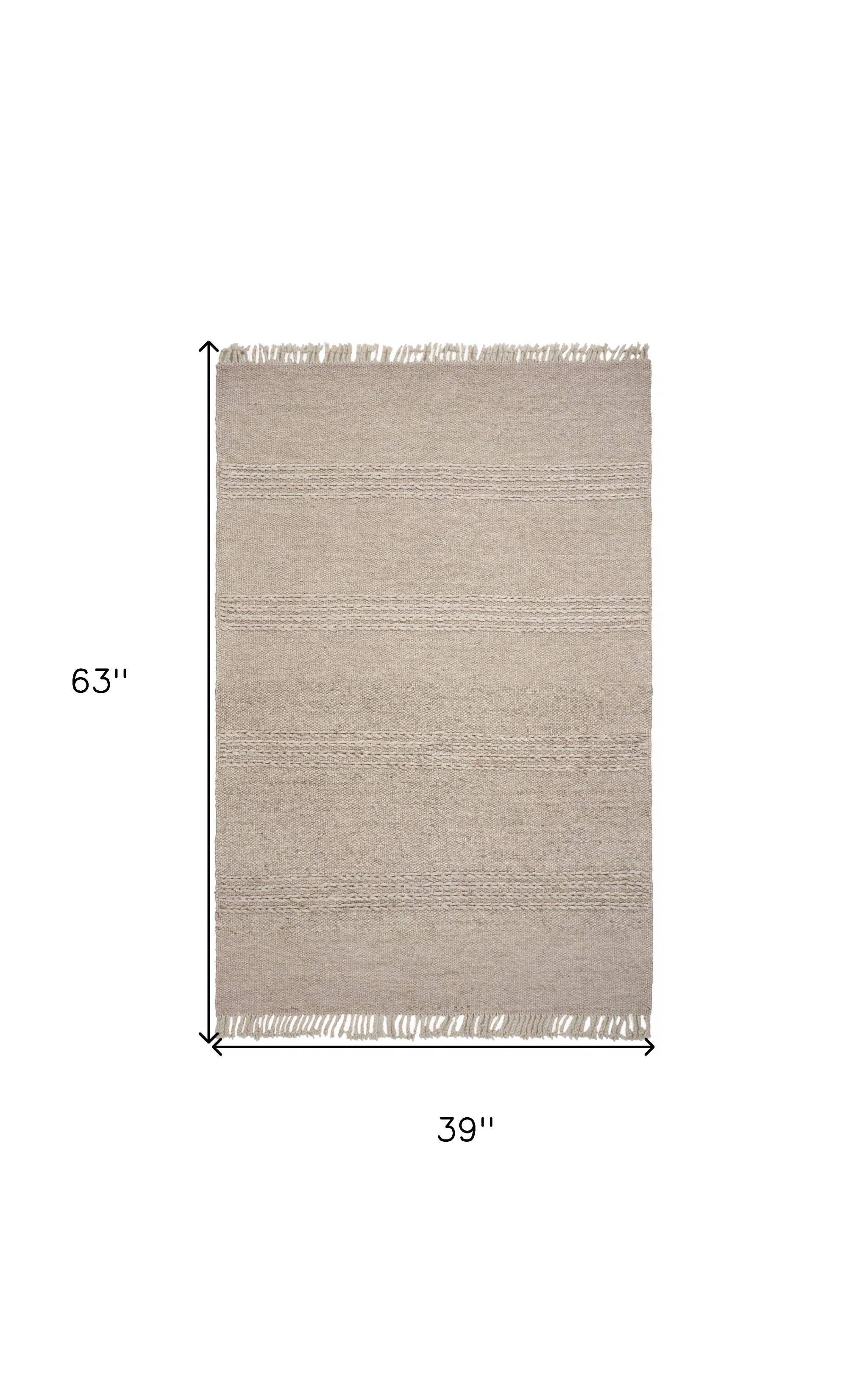 3' X 5' Natural Wool Hand Woven Area Rug - Image 3