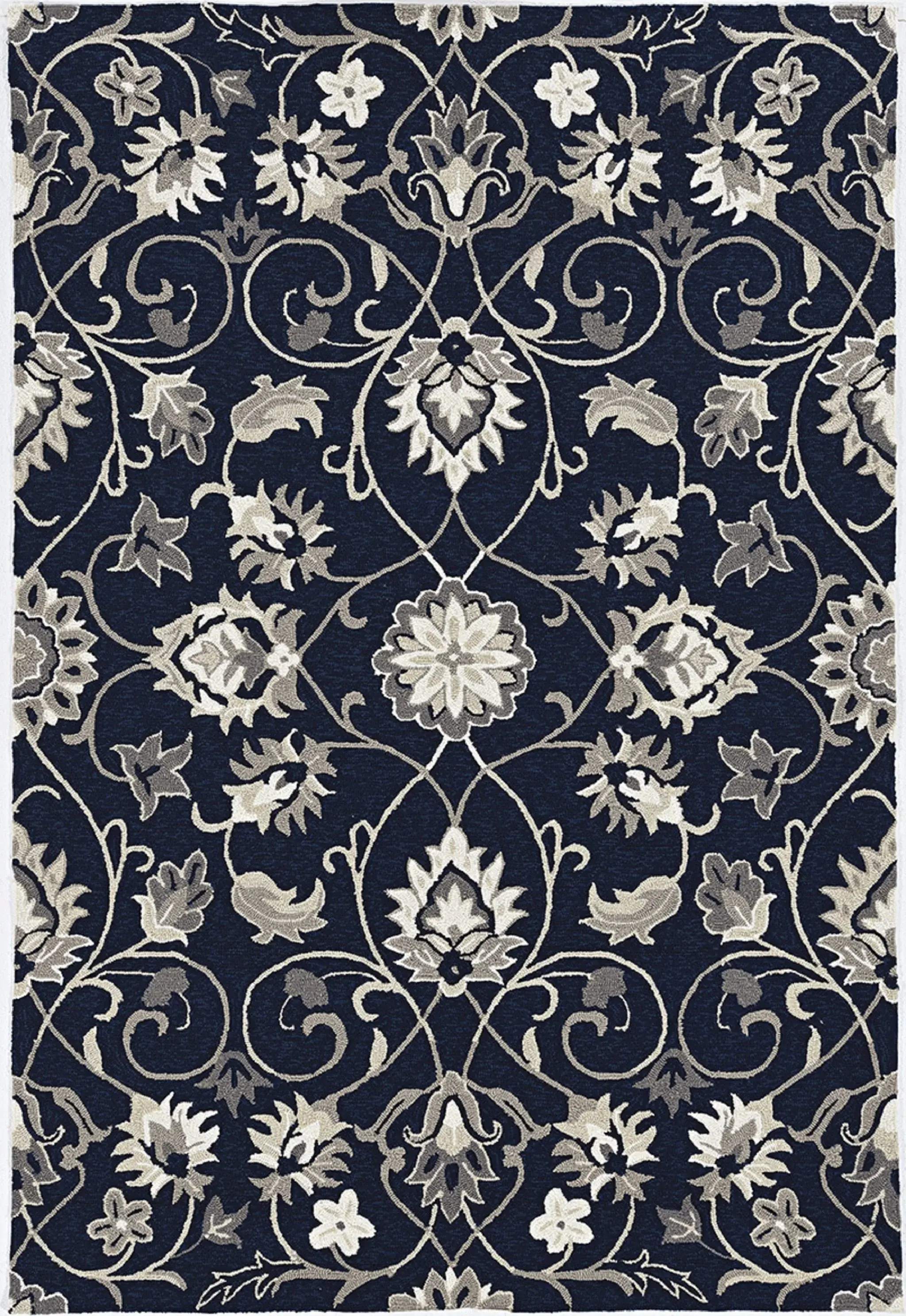 3' X 5' Navy Blue Floral Handmade Indoor Outdoor Area Rug - Image 2