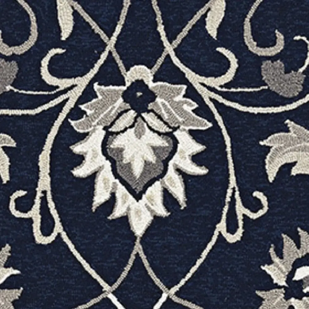 3' X 5' Navy Blue Floral Handmade Indoor Outdoor Area Rug - Image 4