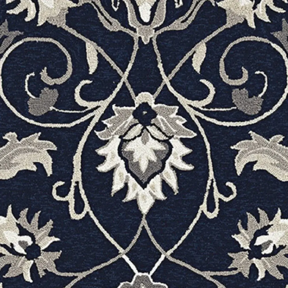 3' X 5' Navy Blue Floral Handmade Indoor Outdoor Area Rug - Image 5