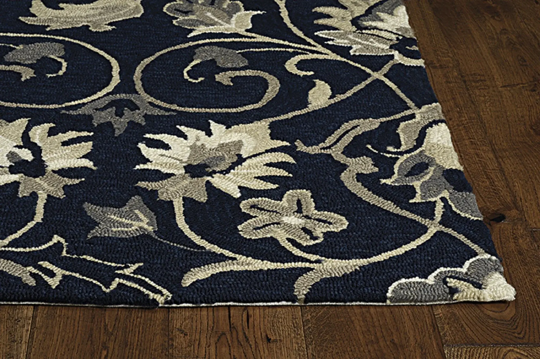 3' X 5' Navy Blue Floral Handmade Indoor Outdoor Area Rug - Image 7