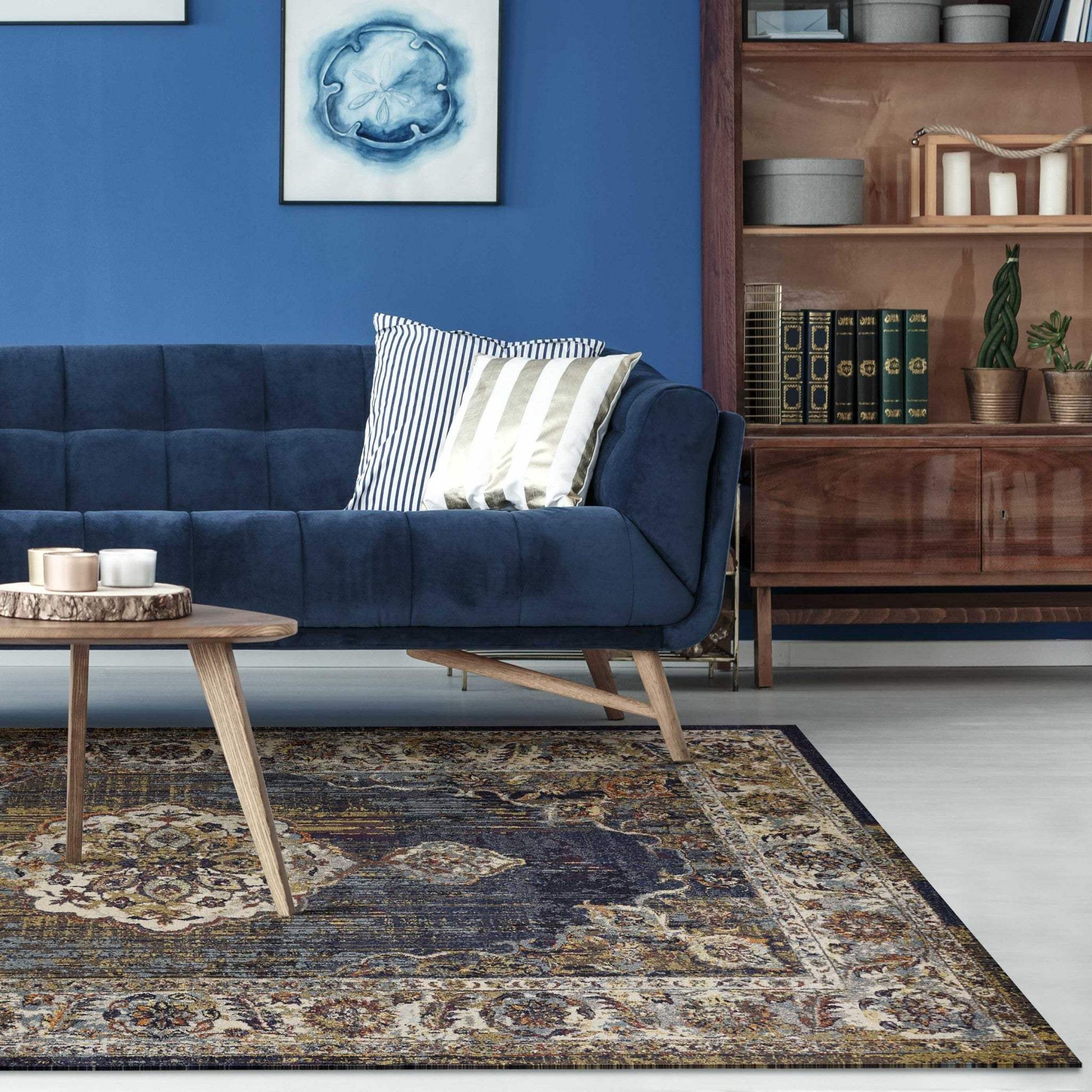 3' X 5' Navy Blue Oriental Area Rug - Image 6