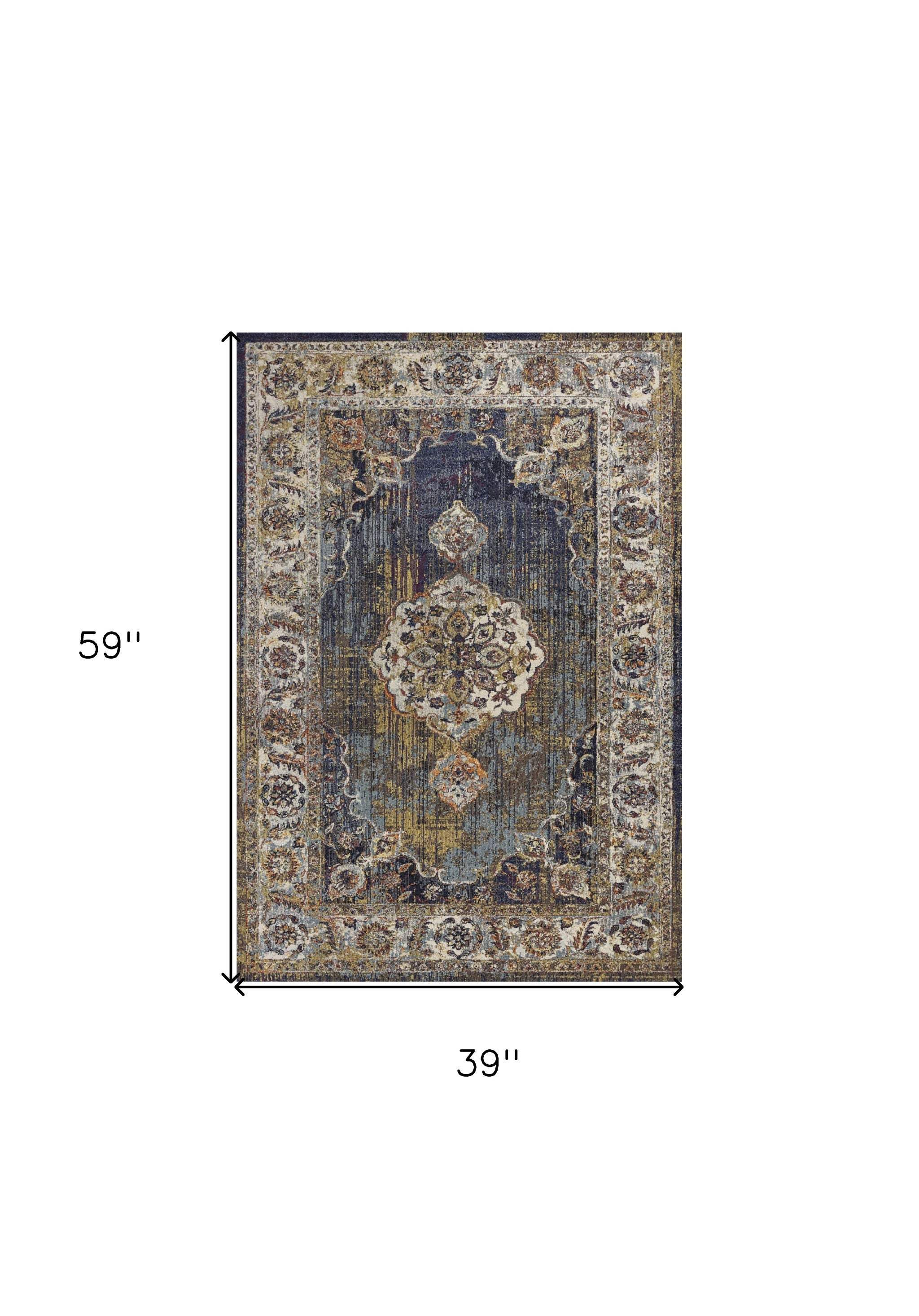 3' X 5' Navy Blue Oriental Area Rug - Image 8