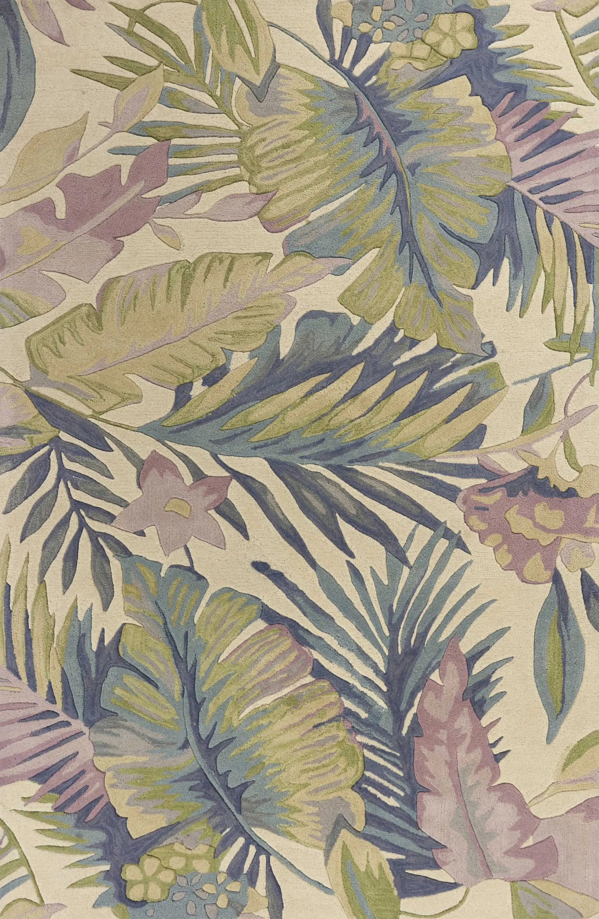 3' X 5' Pastel Tropical Leaves Wool Indoor Area Rug - Image 4