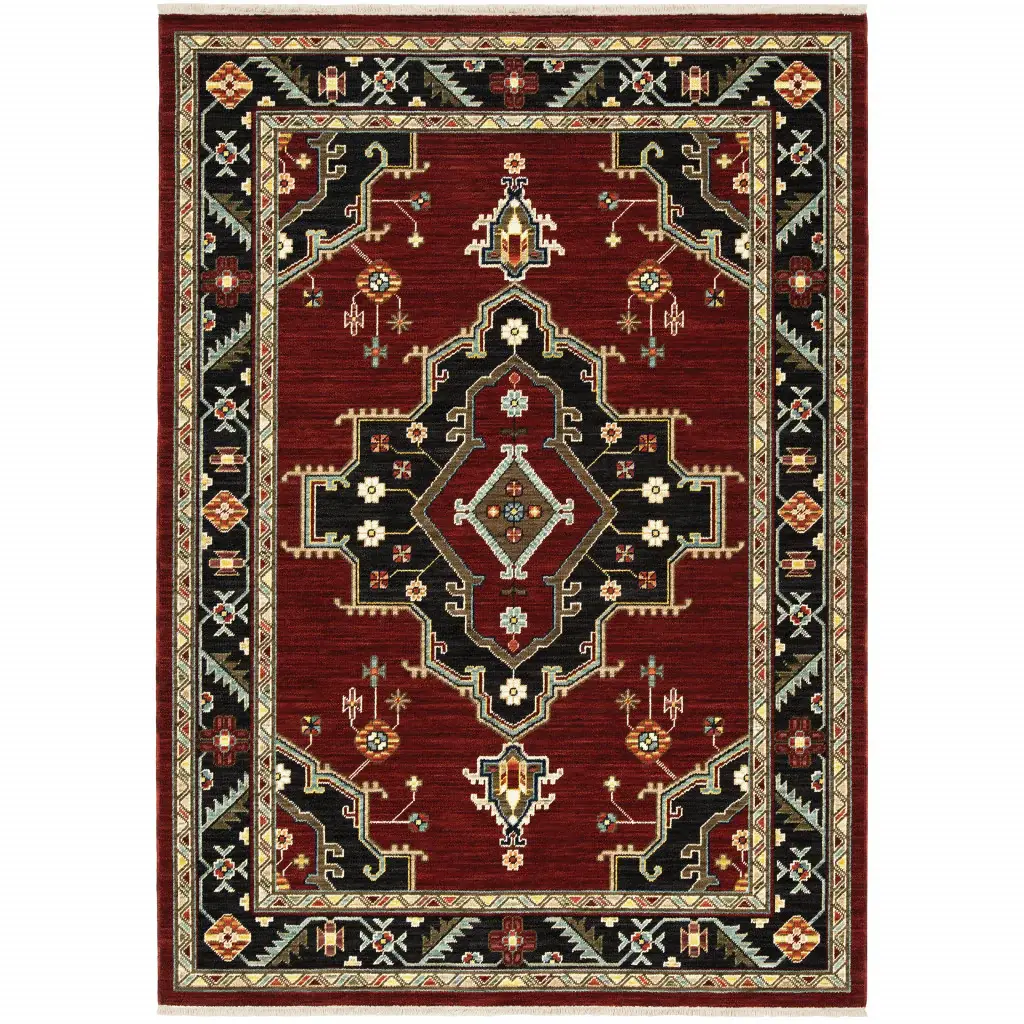 3' X 5' Red and Black Oriental Power Loom Area Rug - Image 2
