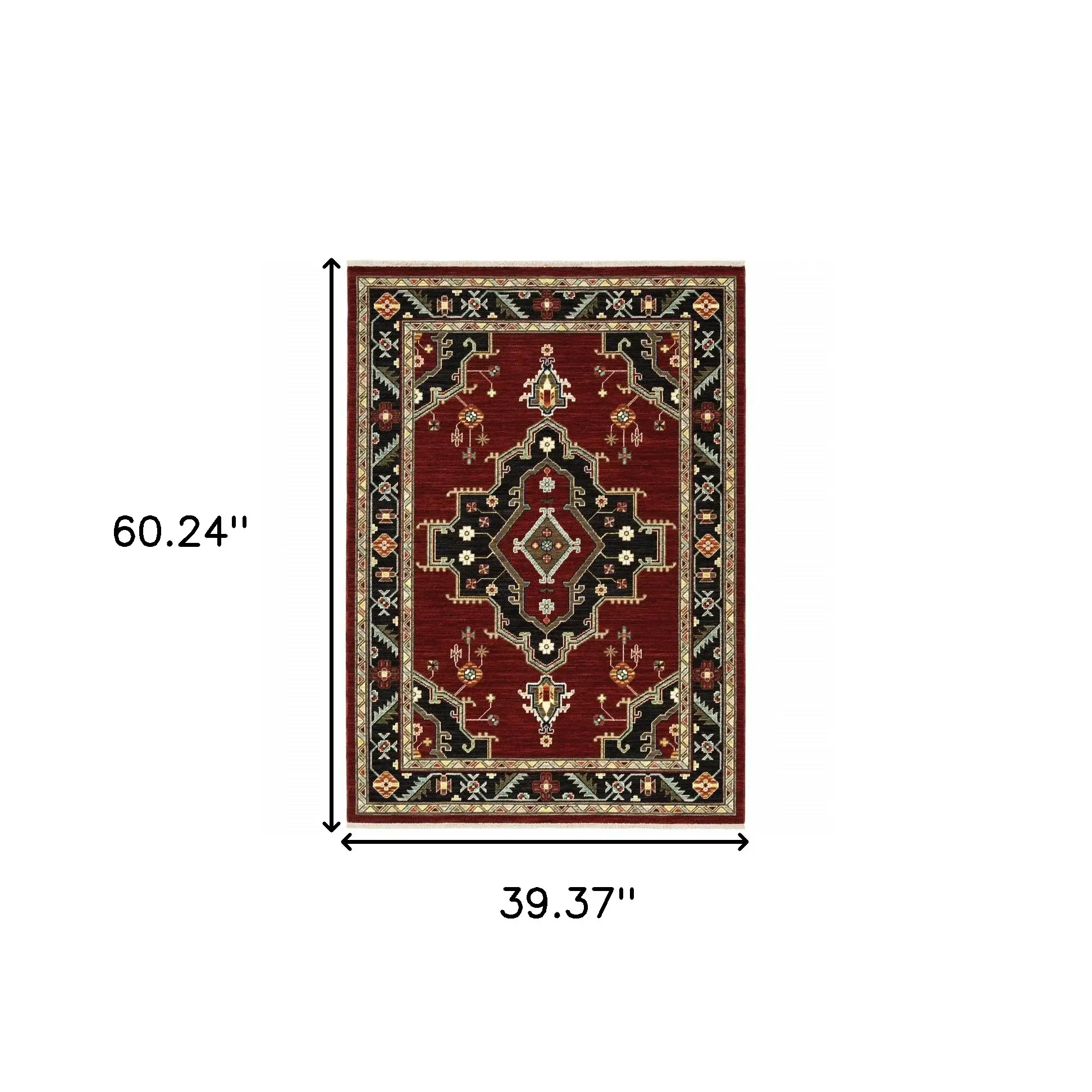3' X 5' Red and Black Oriental Power Loom Area Rug - Image 3