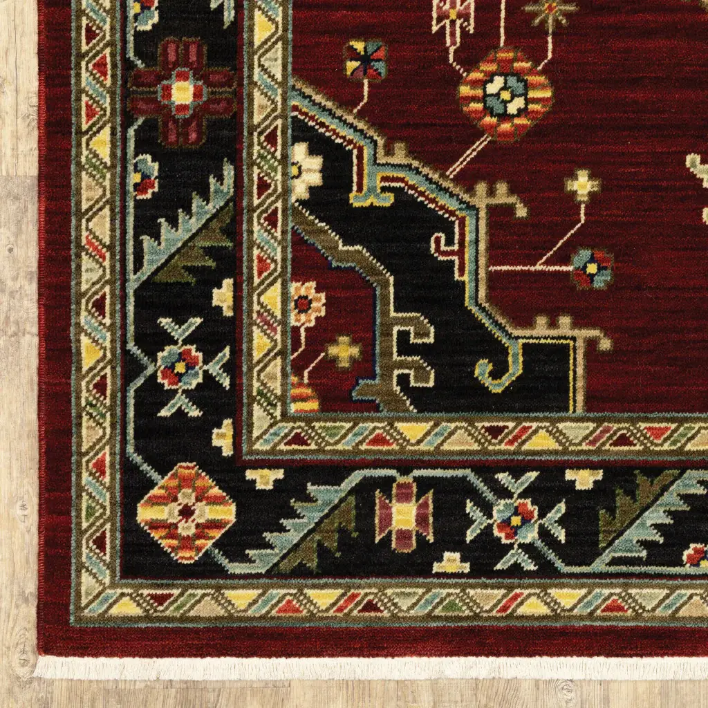 3' X 5' Red and Black Oriental Power Loom Area Rug - Image 4