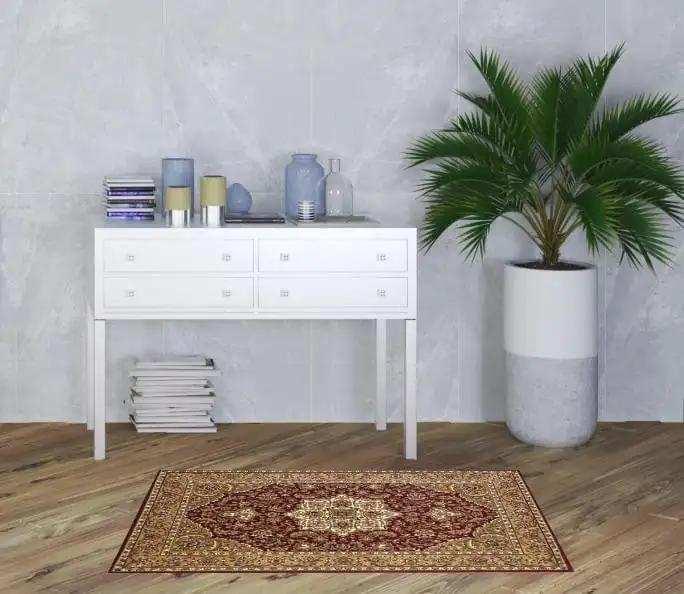 3' X 5' Red Beige Machine Woven Floral Medallion Indoor Area Rug - Image 2