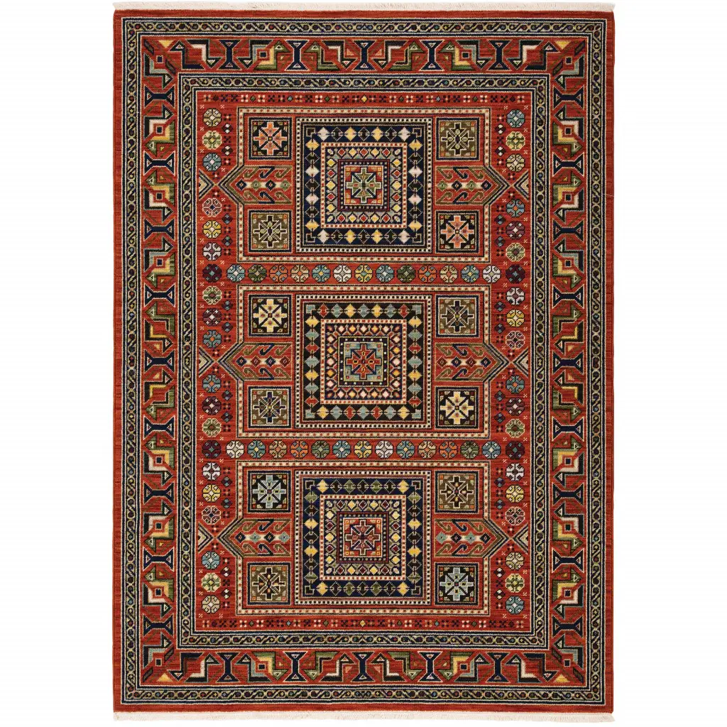 3' X 5' Red Black and White Oriental Power Loom Area Rug - Image 2