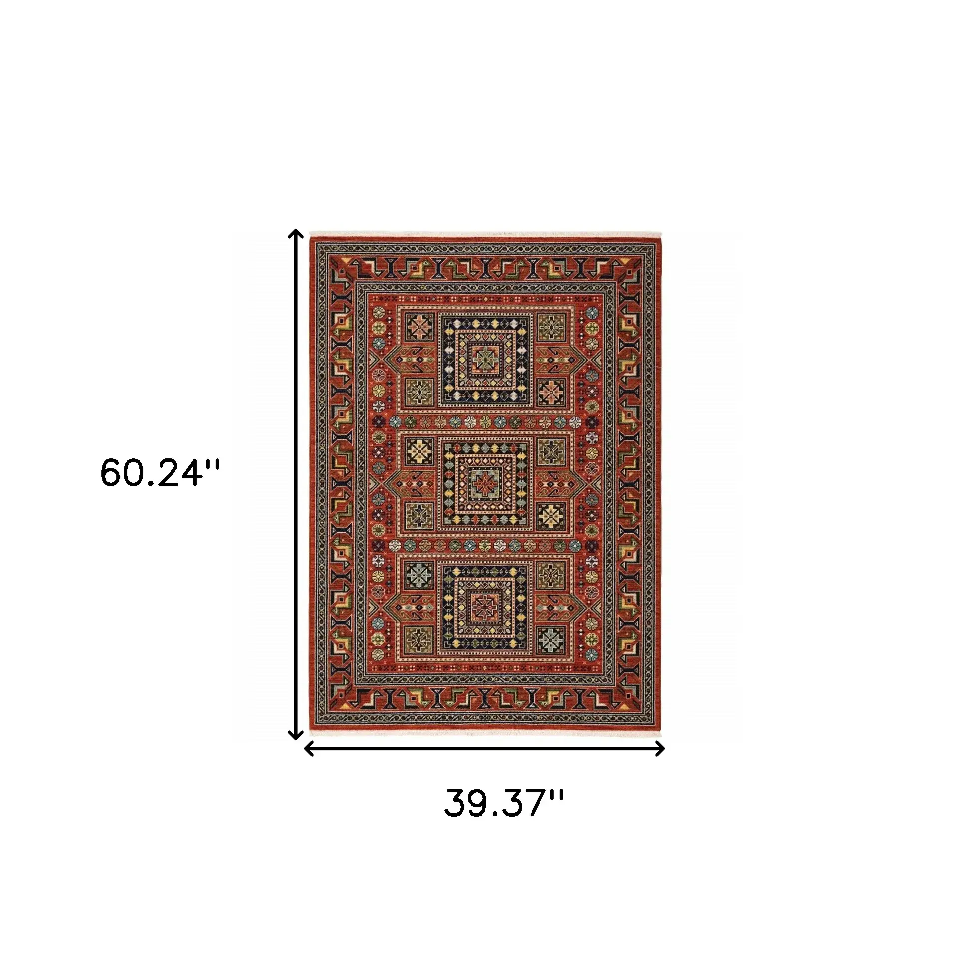 3' X 5' Red Black and White Oriental Power Loom Area Rug - Image 3