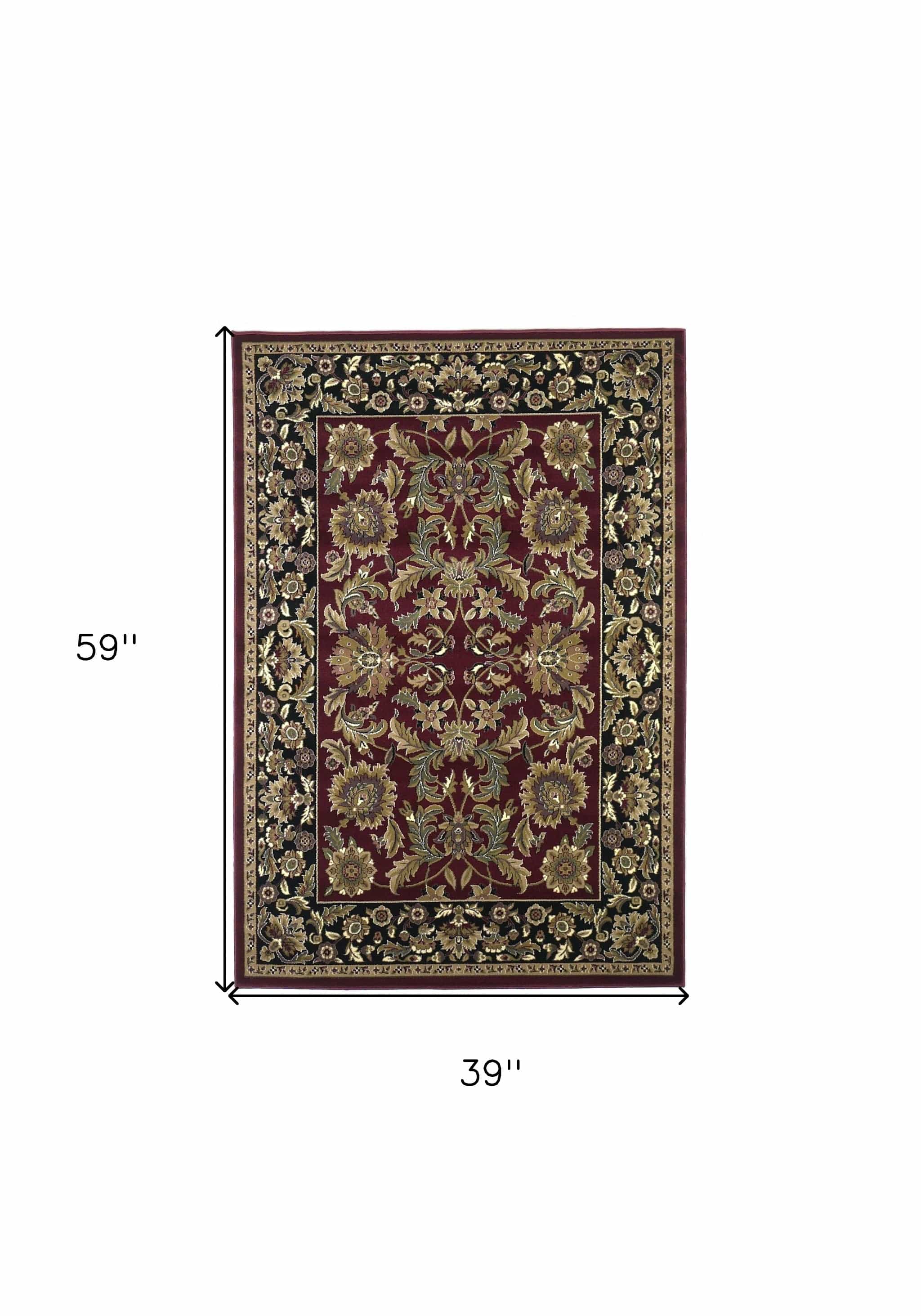 3' X 5' Red Black Machine Woven Floral Traditional Indoor Accent Rug - Image 9