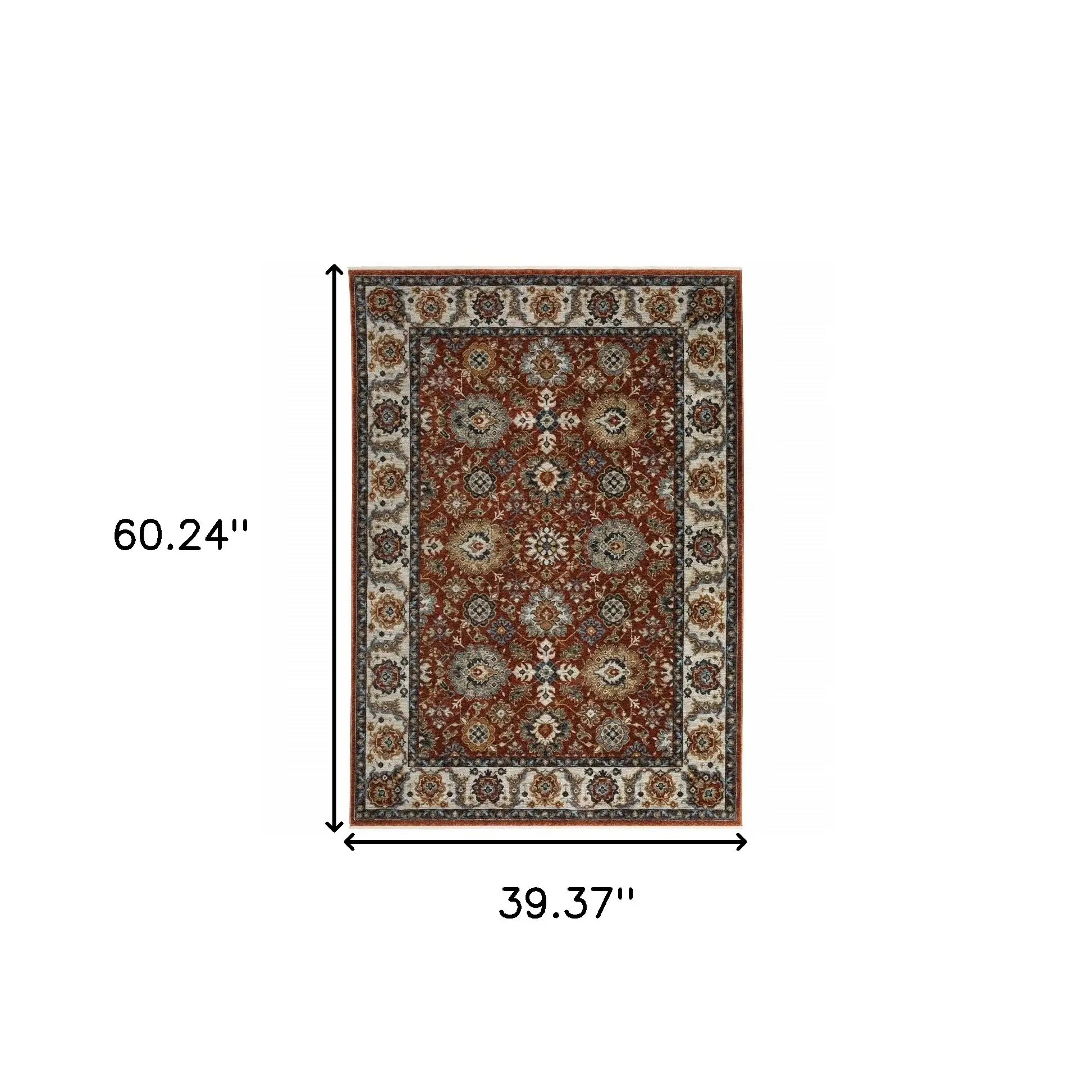 3' X 5' Red Blue Ivory Gold And Navy Oriental Power Loom Stain Resistant Area Rug With Fringe - Image 3