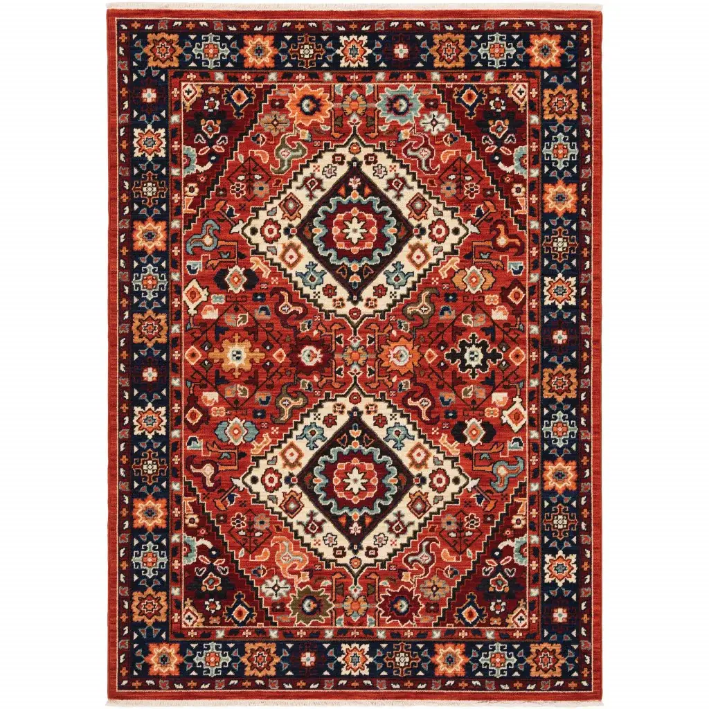 3' X 5' Red Blue Machine Woven Oriental Indoor Area Rug