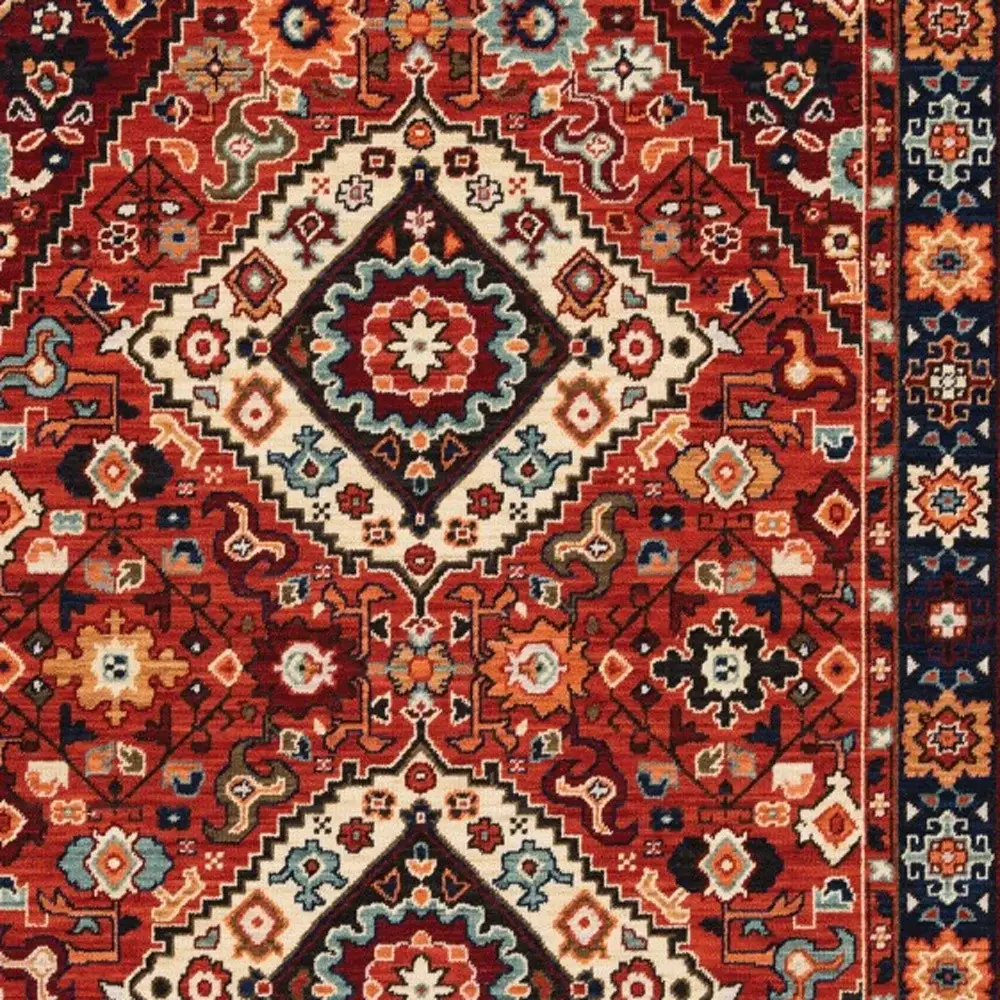 3' X 5' Red Blue Machine Woven Oriental Indoor Area Rug - Image 2
