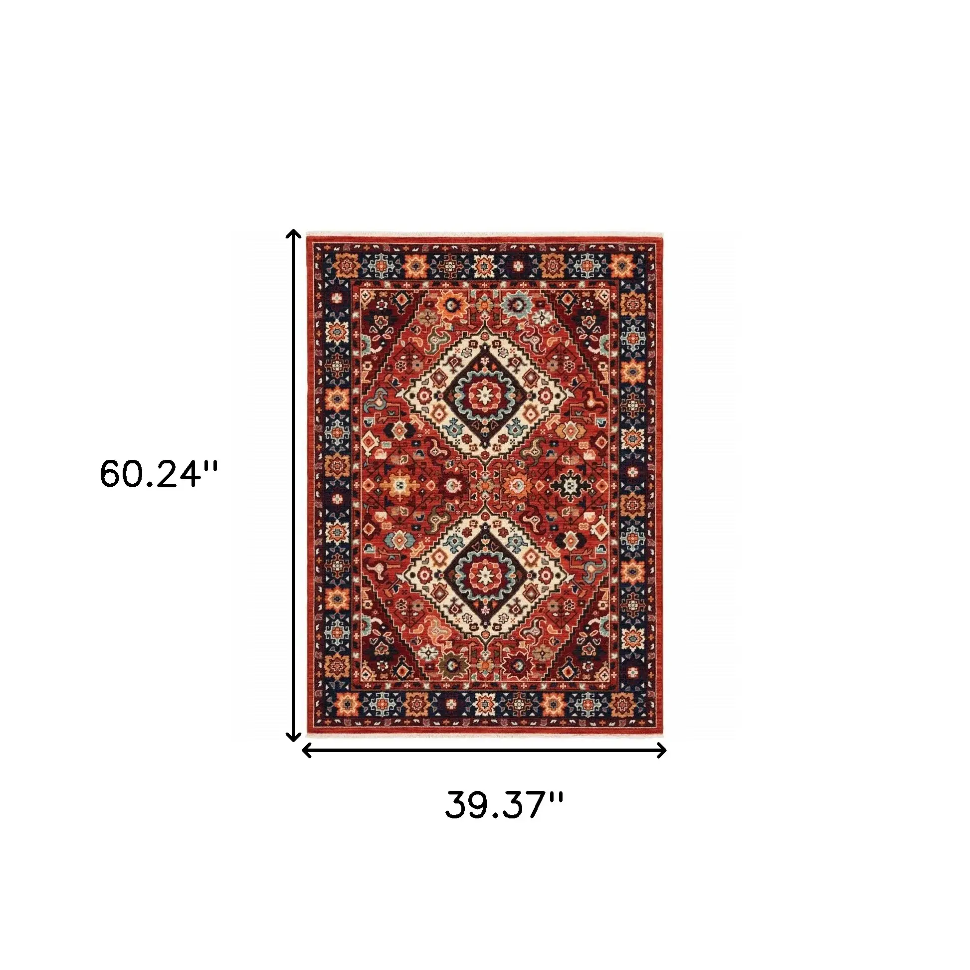 3' X 5' Red Blue Machine Woven Oriental Indoor Area Rug - Image 6