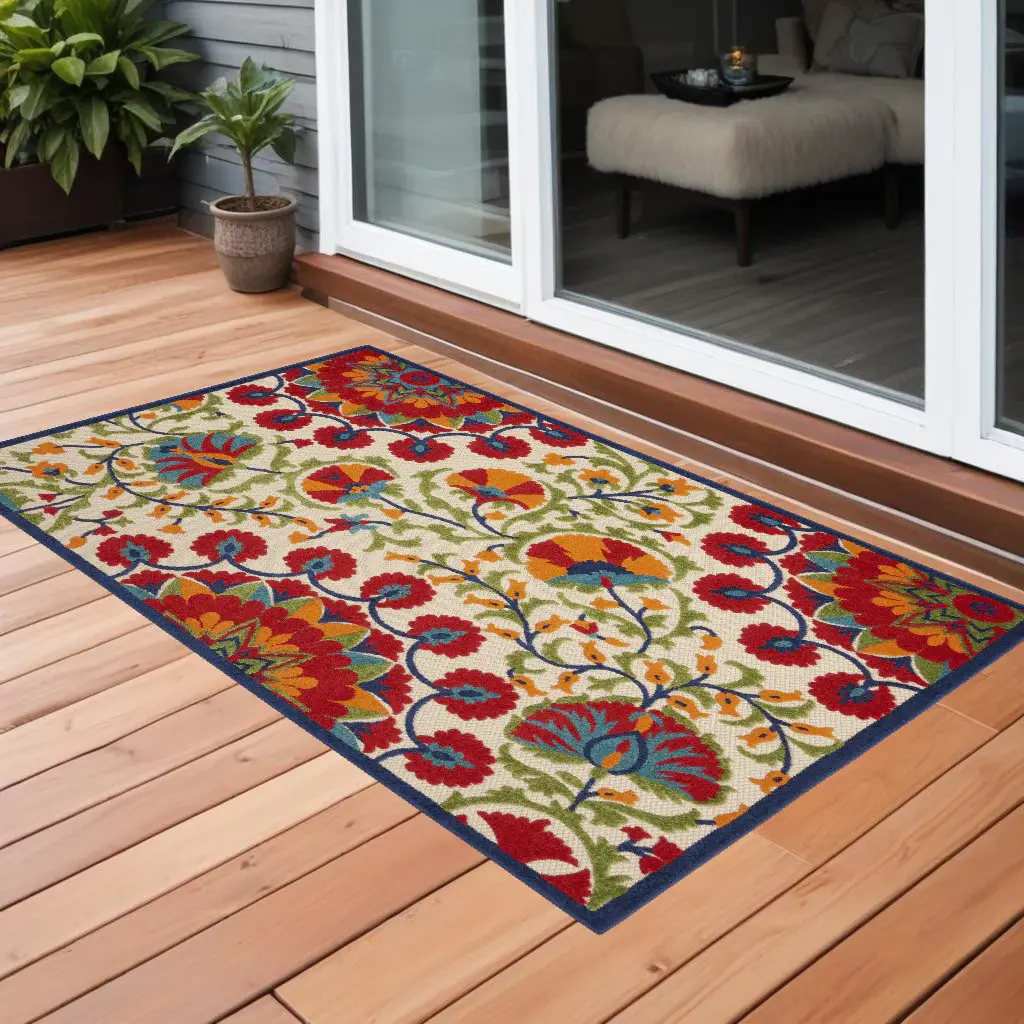 3' X 5' Red Toile Non Skid Indoor Outdoor Area Rug - Image 2