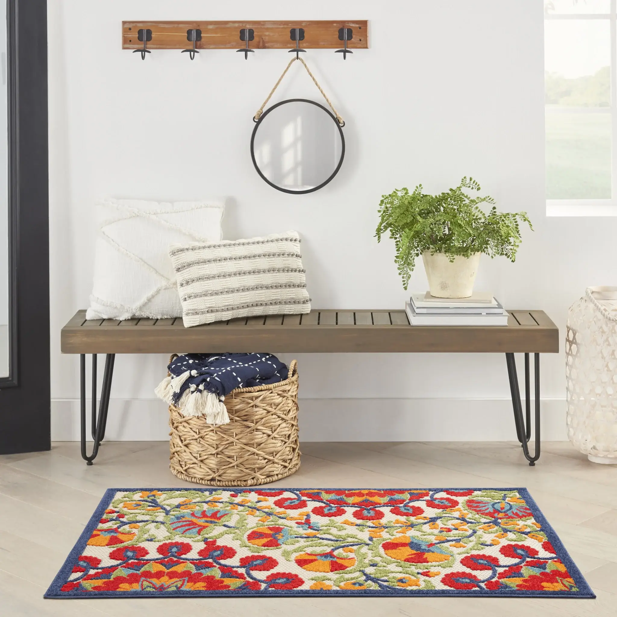 3' X 5' Red Toile Non Skid Indoor Outdoor Area Rug - Image 9