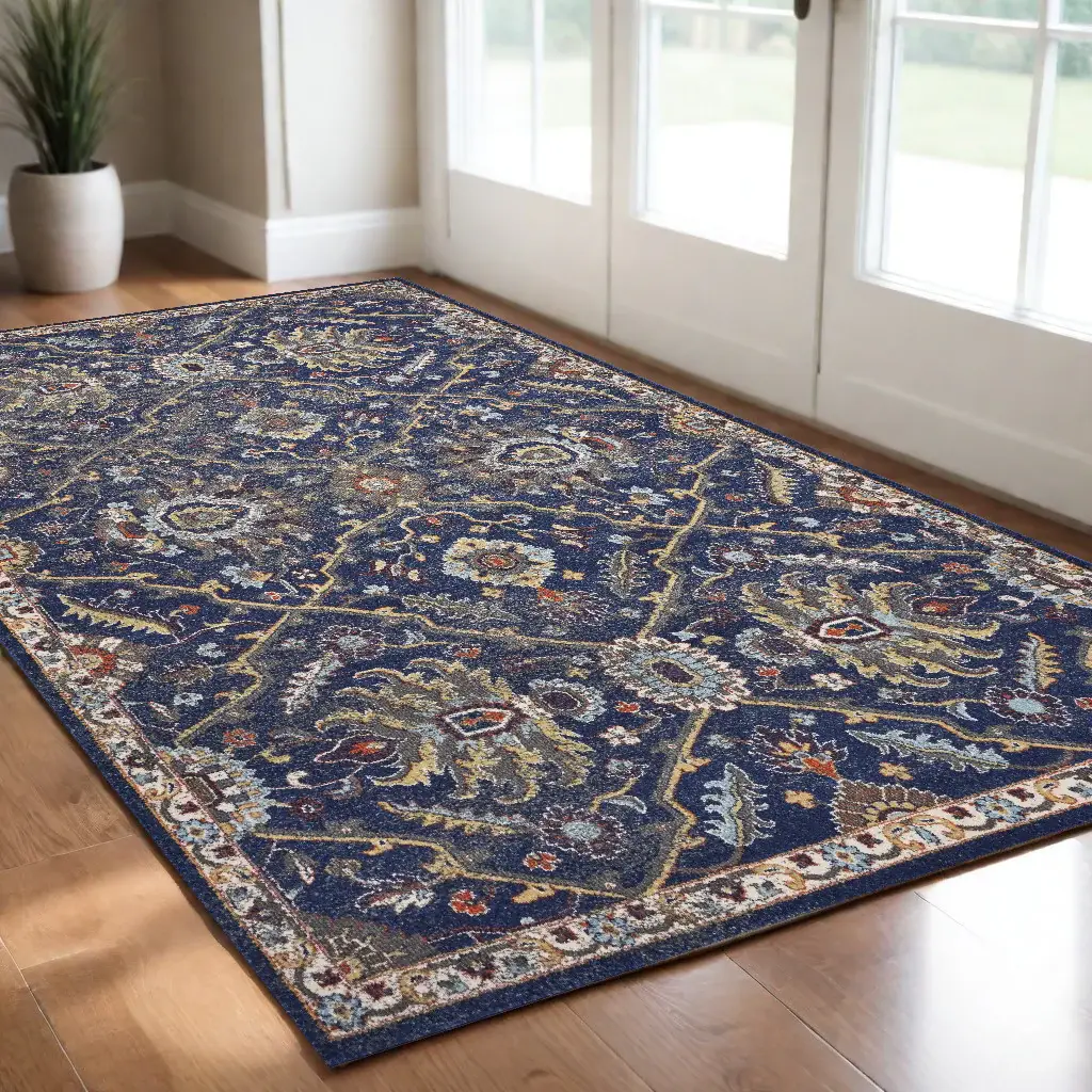 3' X 5' Royal Blue Oriental Area Rug - Image 2