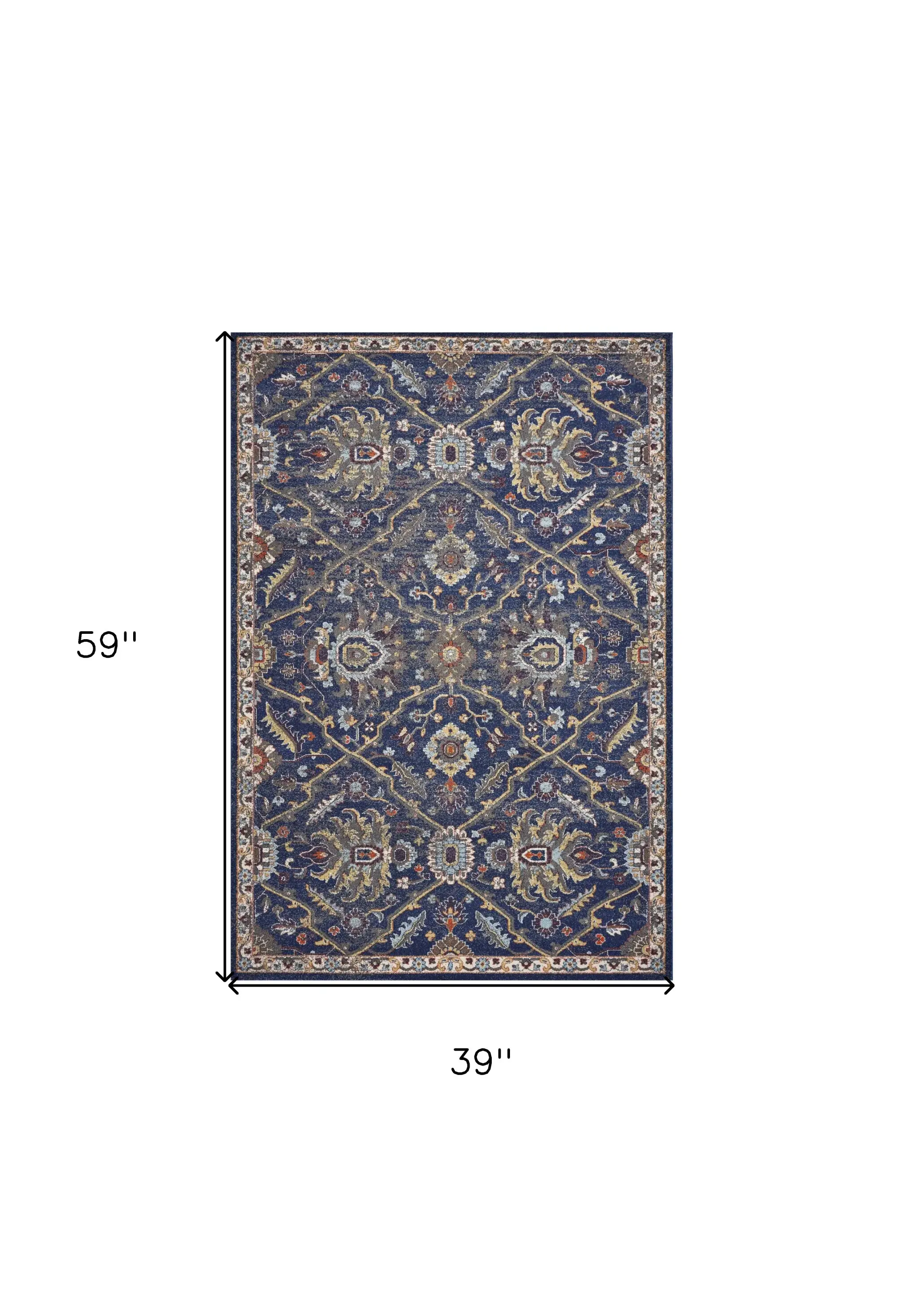 3' X 5' Royal Blue Oriental Area Rug - Image 8