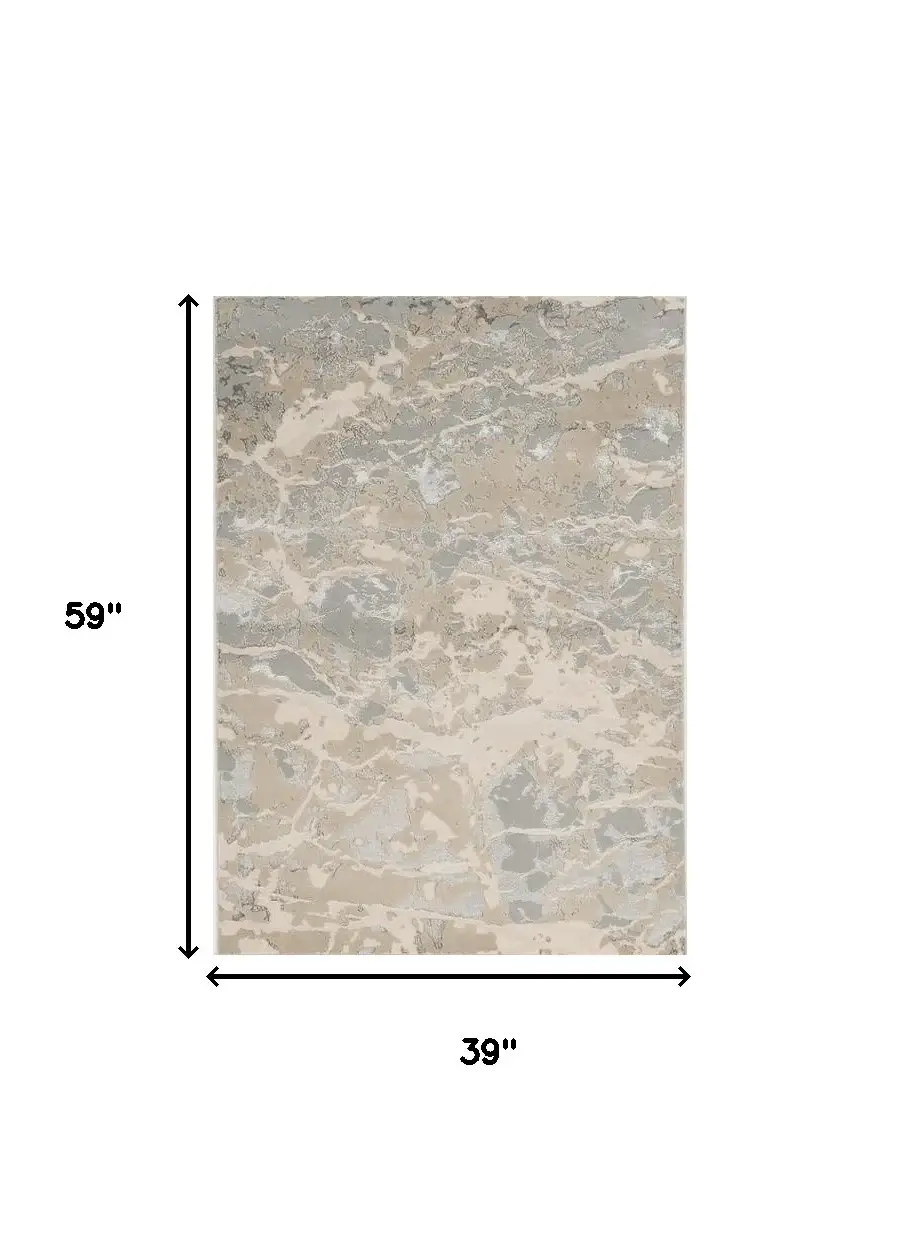 3' X 5' Sand Abstract Area Rug - Image 3