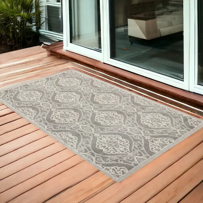 3' X 5' Silver Moroccan Indoor Outdoor Area Rug