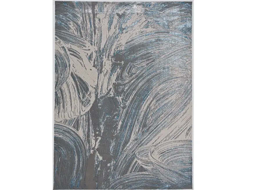 3' X 5' Silver Or Blue Abstract Brushstrokes Area Rug - Image 2