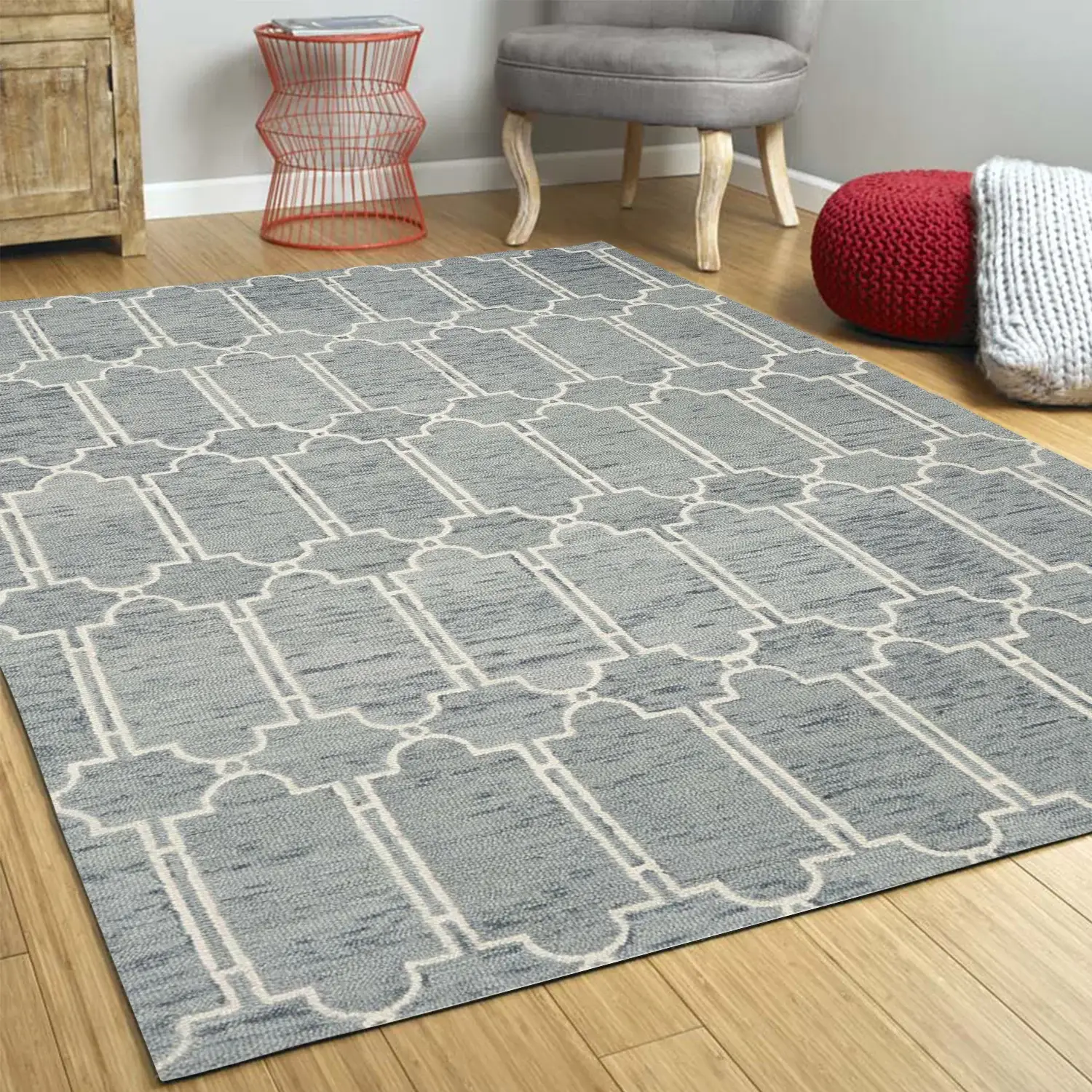 3' X 5' Slate Blue Hand Tufted Geometric Indoor Area Rug - Image 8