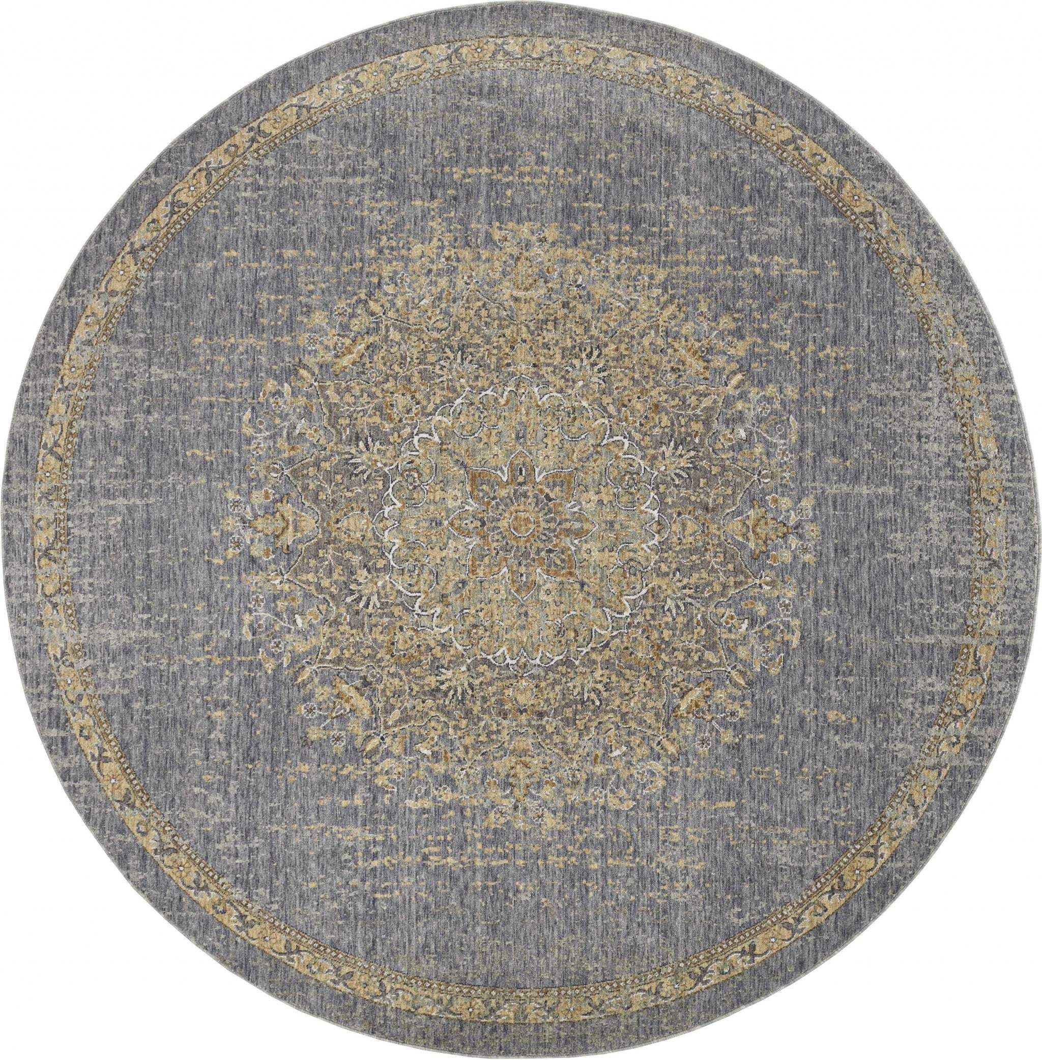 3' X 5' Slate Grey Medallion Bordered Wool Indoor Area Rug - Image 5