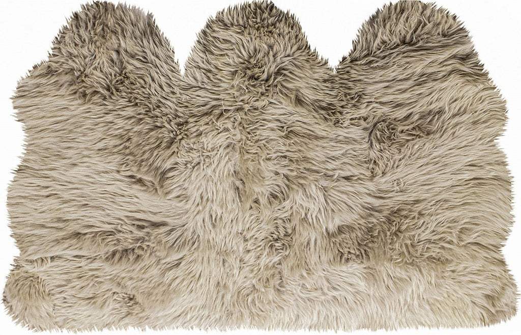 3' X 5' Taupe Natural Sheepskin Area Rug - Image 4