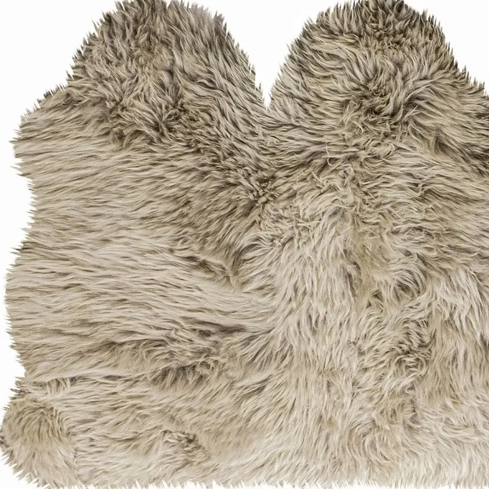 3' X 5' Taupe Natural Sheepskin Area Rug - Image 6