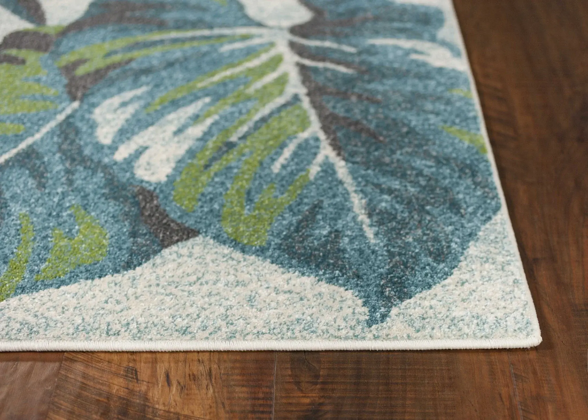 3' X 5' Teal and Ivory Tropical Floral Area Rug - Image 6